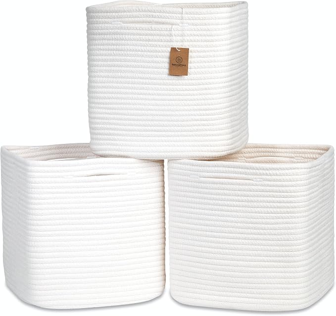 NaturalCozy 13 Inch Cube Storage Bins Cotton Rope Woven Baskets by NaturalCozy
