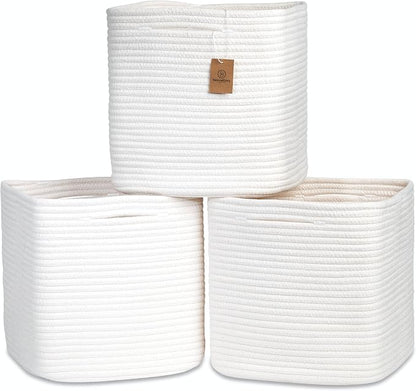 NaturalCozy 13 Inch Cube Storage Bins Cotton Rope Woven Baskets by NaturalCozy