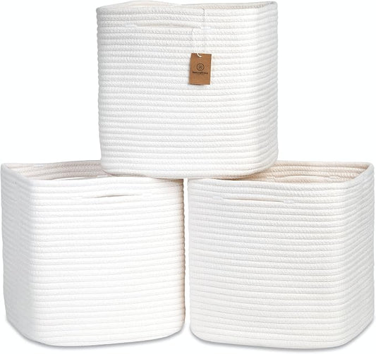 NaturalCozy 13 Inch Cube Storage Bins Cotton Rope Woven Baskets by NaturalCozy
