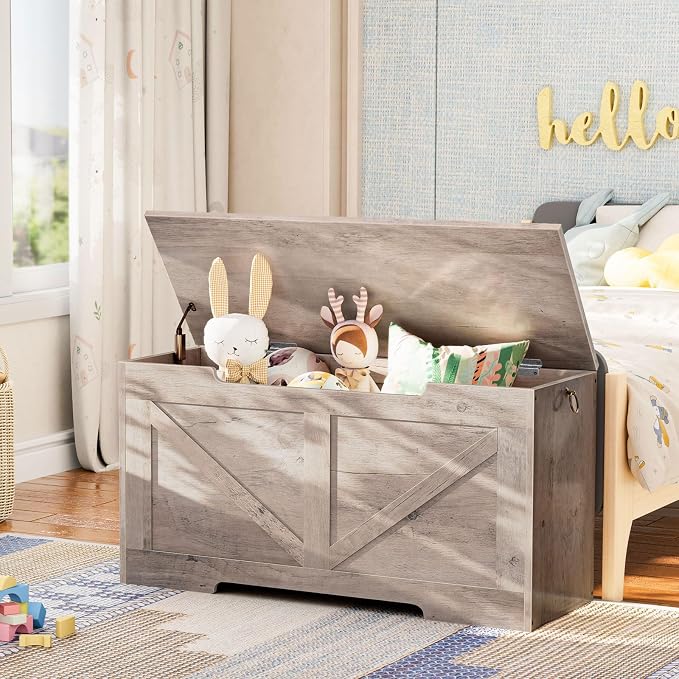 HOOBRO Storage Bench, 39.4” Retro Wooden Storage Chest - Image 2