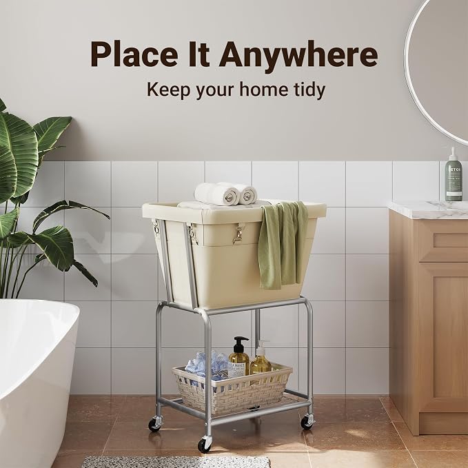 ELYKEN Laundry Cart with Wheels, Rolling Laundry Hamper with Removable Bag and - Image 8