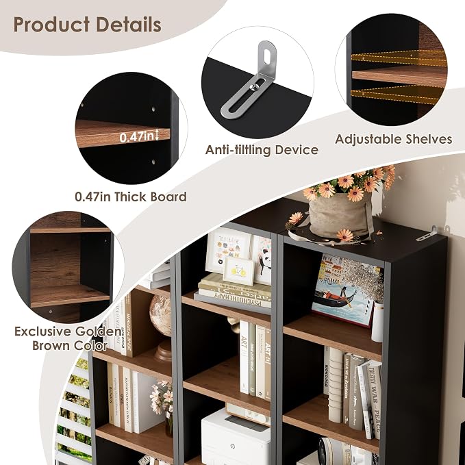 FOTOSOK 2 Pcs 71'' Tall Narrow Bookshelf, 8-Tier Media Tower Rack Set of 2 | CD - Image 7