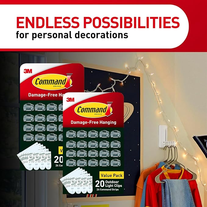 Command Outdoor Light Clips, 40 Clear and 48 Strips, Damage Free Hanging - Image 8