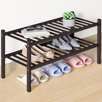 Smiry Bamboo Shoe Rack for Closet, 2 Tier Wooden Stackable Shoe Organizer by Smiry