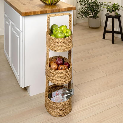 happimess Riverbend 3-Tier Water Hyacinth Storage Tower 35.5", Natural | - Image 2