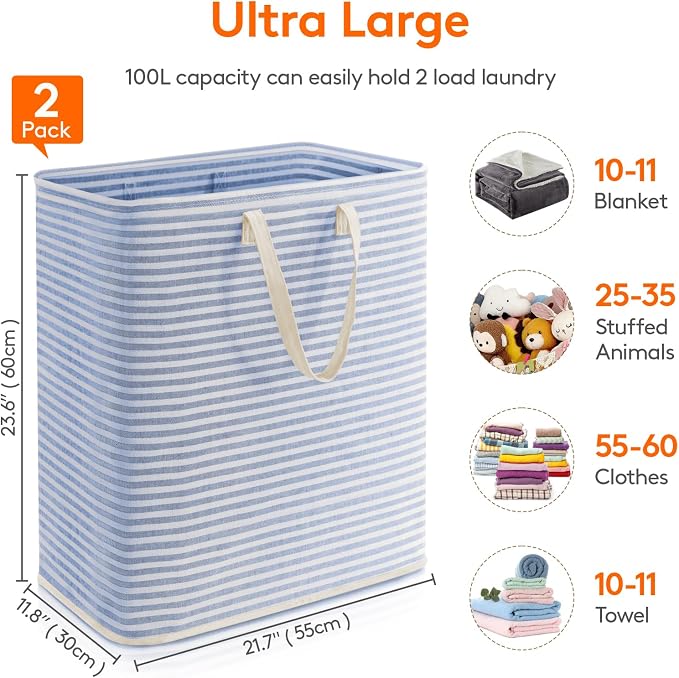 Lifewit 2 Pack Laundry Basket 100L Each, Collapsible Clothes Hamper - Image 4