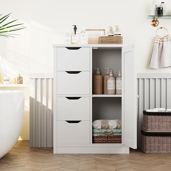 Shintenchi Bathroom Floor Storage Cabinet, Wooden Storage Organizer - Image 4