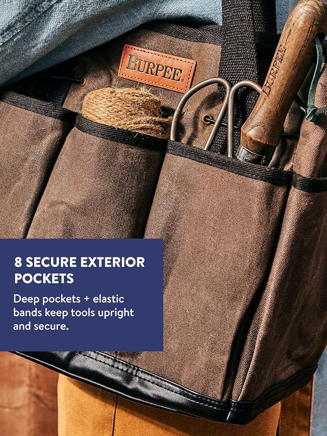 Burpee Waxed Canvas Garden Tool Tote | Heavy-Duty Tote Bag Storage Organizer - Image 3