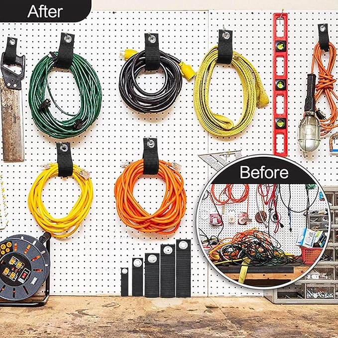 Zkptops 10Pcs Extension Cord Holder Organizer Heavy Duty Storage Straps Hook - Image 5