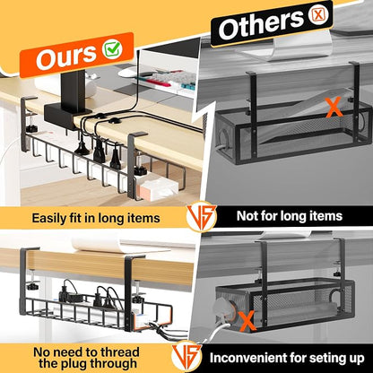 2 Pack Cable Management Under Desk Tray, 31.4" No Drill Under Desk Wire - Image 2