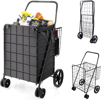 Goplus Folding Shopping Cart for Groceries, Upgraded Jumbo Grocery Cart by Goplus