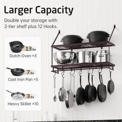 KES 30-Inch Oiled Bronze Pot Rack Wall Mounted, 2-Tier Hanging Pot and Pan - Image 3