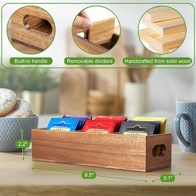DRASTAR Tea Bag Organizer, Acacia Tea Bag Holder, Tea Storage Containers - Image 3