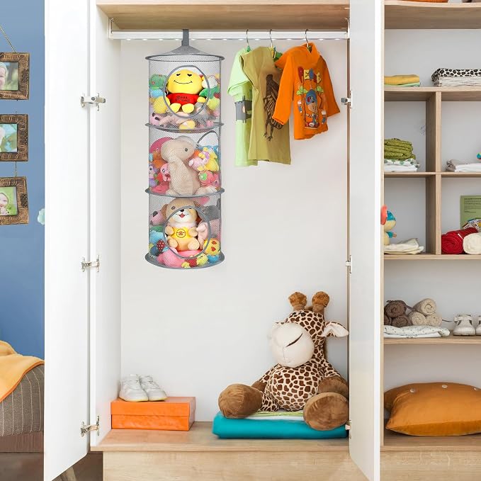 2Pcs Hanging Stuffed Animal Storage Hammock Net 3 Tiers, Holds Plushies - Image 4