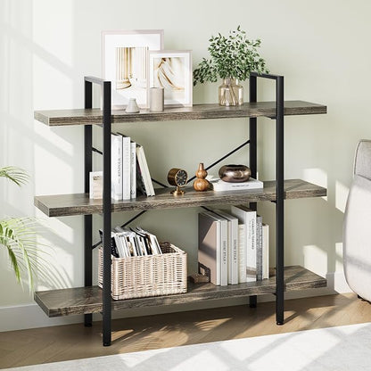Heavy Duty 3-Tier Industrial Bookcase, 120lbs Shelf Capacity, Rustic Shelving by OtterOasis
