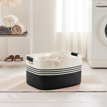 60L Large Laundry Basket with Leather Handles - Image 3