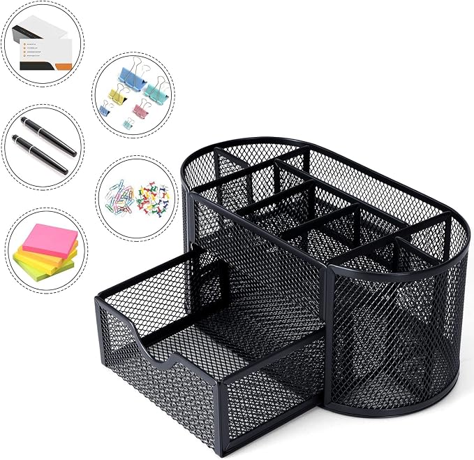 Black Mesh Pen Holder Desk Organizer Cute Office Supplies Pencil and Marker - Image 2