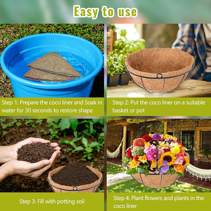 3 Pack 16 Inch Hanging Basket Coco Liners Replacement, 100% Natural Round - Image 5