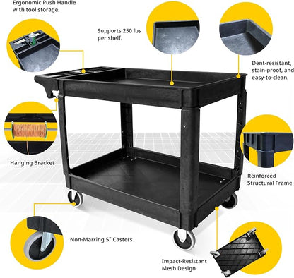 MaxWorks 2‑Tier Heavy‑Duty Utility Service Cart 500 lb Capacity 46" x 25.5" x - Image 3