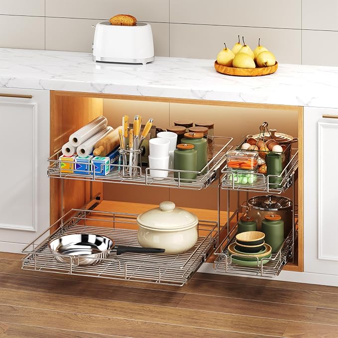 2 Tier Individual Pull Out Cabinet Organizer 30" W x 21½" D, Heavy Duty Cabinet - Image 6