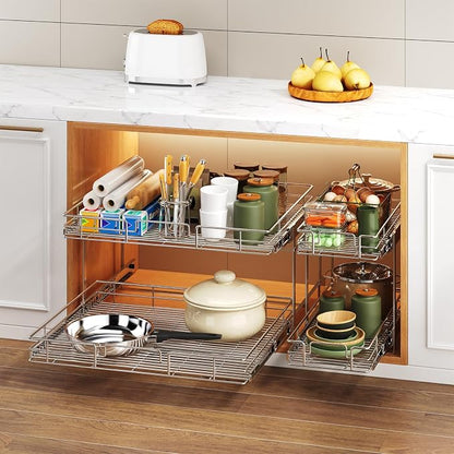2 Tier Individual Pull Out Cabinet Organizer 30" W x 21½" D, Heavy Duty Cabinet - Image 6
