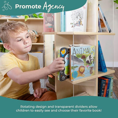 Guidecraft EdQ Kids Rotating Bookshelf: Natural Wood Revolving Bookcase - Image 7