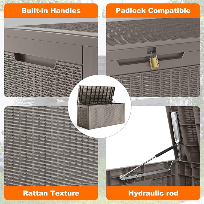 PatioZen 120 Gallon Deck Box Outdoor, Weatherproof Resin Patio Storage Box - Image 5