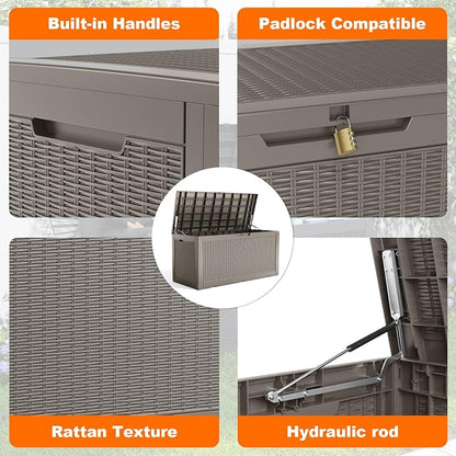 PatioZen 120 Gallon Deck Box Outdoor, Weatherproof Resin Patio Storage Box - Image 5