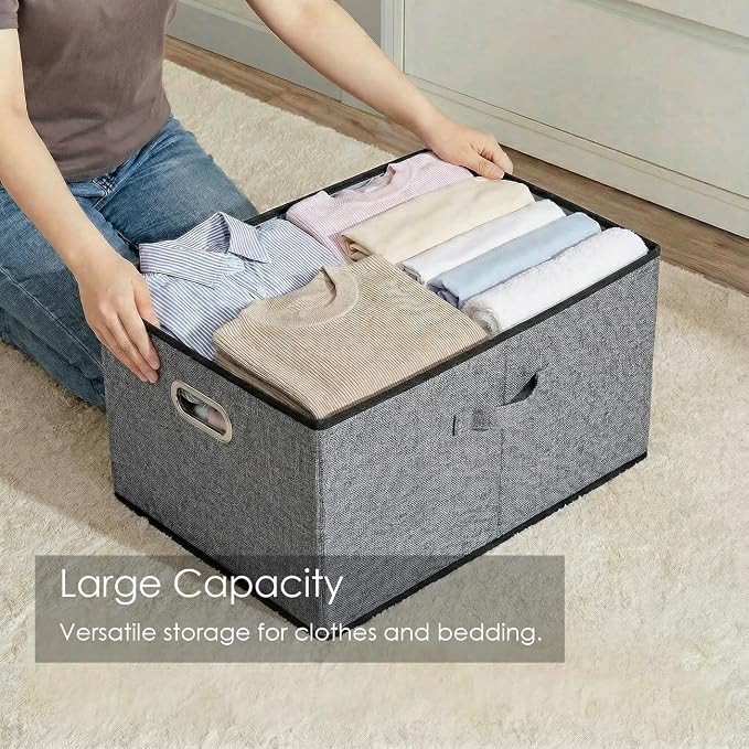 PRANDOM Storage Bins with Lids Linen Fabric Foldable Storage Boxes Organizer - Image 2