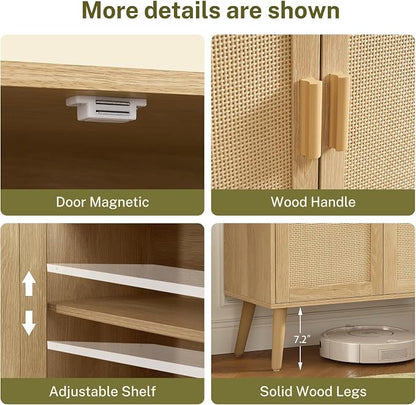 Iwell Storage Cabinet with 2 Shelves, Rattan Cabinet with 2 Doors, Sideboard - Image 8