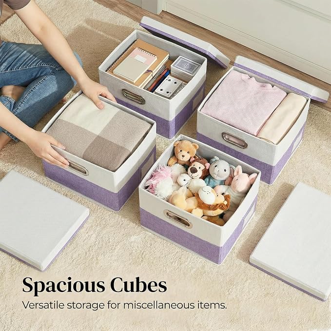 PRANDOM Storage Bins with Lids Linen Fabric Foldable Storage Boxes Organizer - Image 3