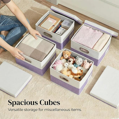 PRANDOM Storage Bins with Lids Linen Fabric Foldable Storage Boxes Organizer - Image 3
