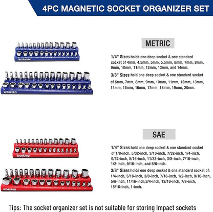 WORKPRO Magnetic Socket Organizer Set, 4-Piece Socket Holder Set Includes 1/4" - Image 2