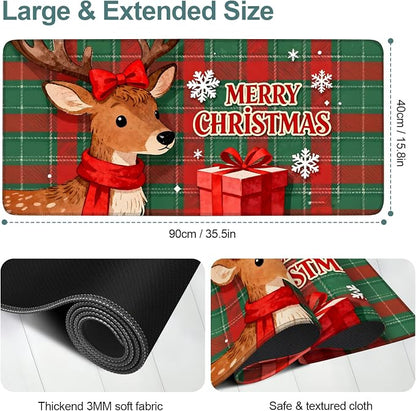 Merry Christmas-Elk Gaming Mouse Pad 35.4"x15.7"Desk Mat Anti-Slip Rubber Base - Image 2