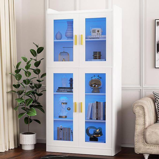 Unikito Display Cabinet with Glass Doors, Glass Display Case with 5-Tier by Unikito