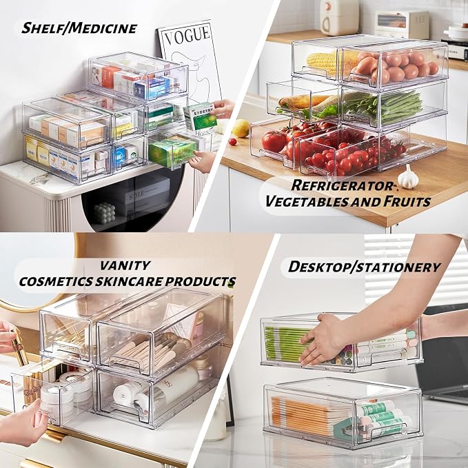 PeJeyiee Clear Stackable Refrigerator Organizers and Storage Drawers - Image 5