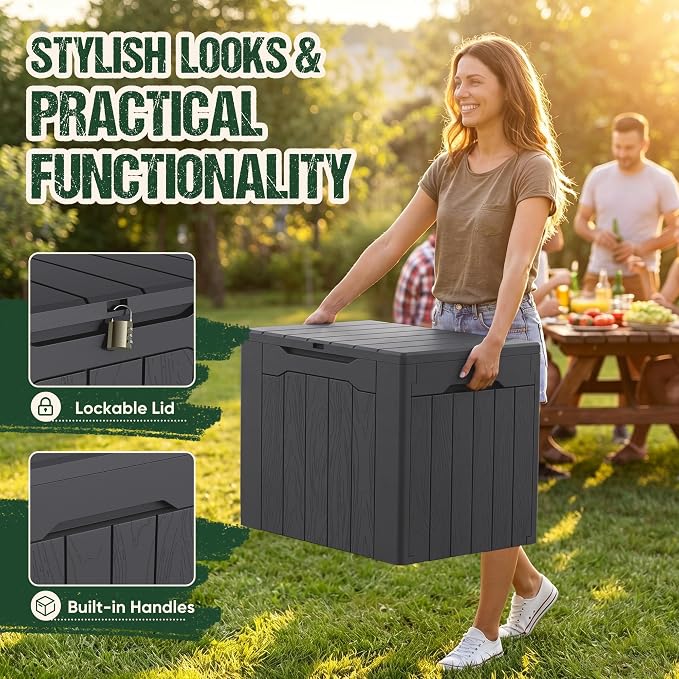 Devoko 29 Gallon Waterproof Outdoor Storage Box Resin Deck Box Lockable and UV - Image 2