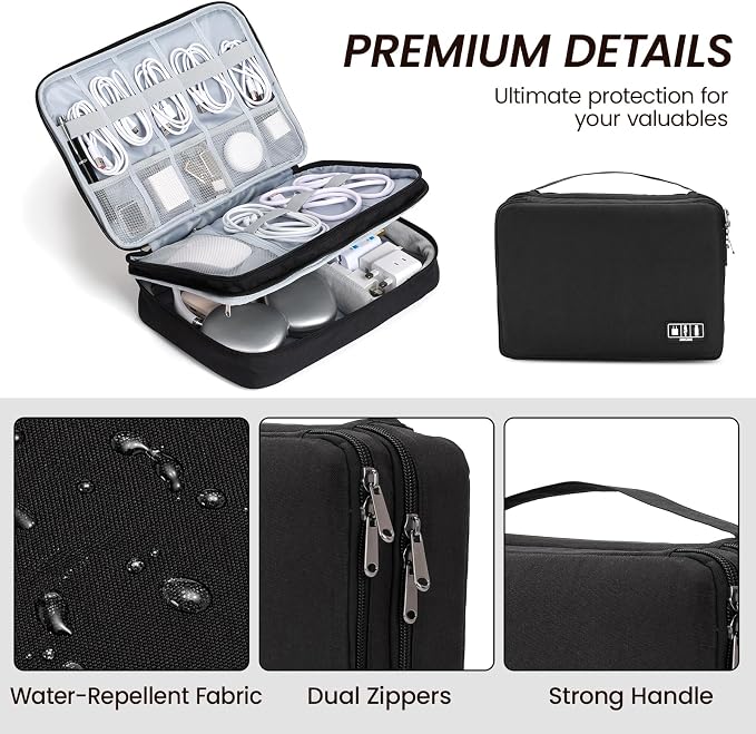 Large Electronic Organizer Travel Case, Double Layer Tech Pouch - Image 3