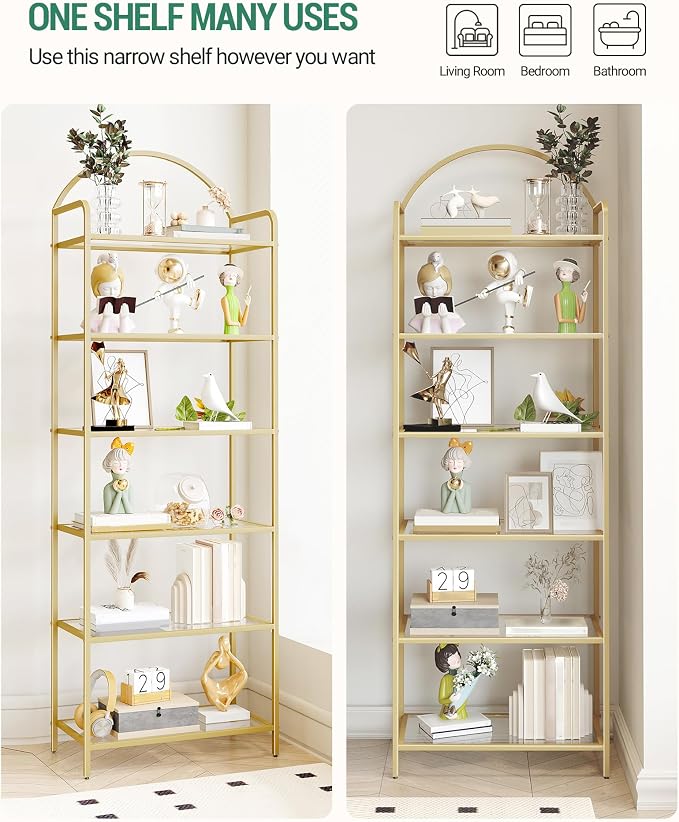 Hzuaneri Bookcase Bookshelf, Tempered Glass Bookshelves | Slim Shelving Unit - Image 4