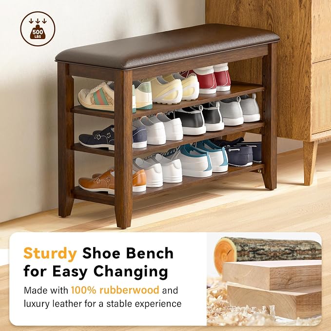 Taitiy Shoe Bench Storage Rubberwood - Image 4