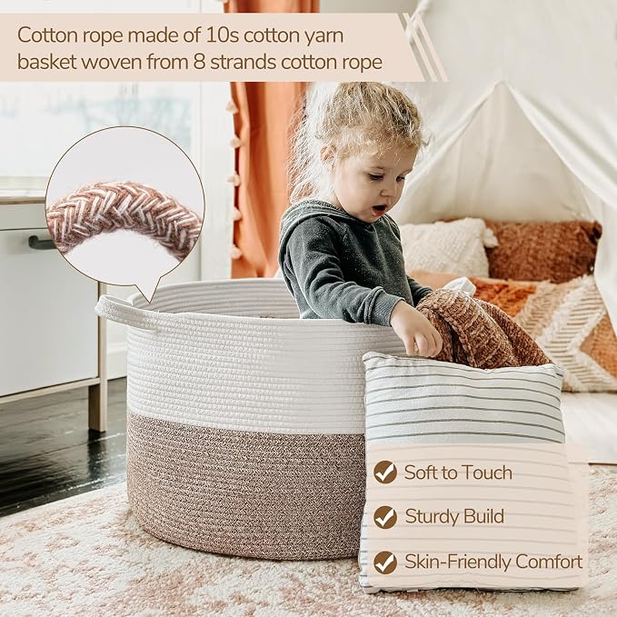 INDRESSME XXXLarge Cotton Rope Basket 21.7" x 21.7" x 13.8" Woven Baby Laundry - Image 8