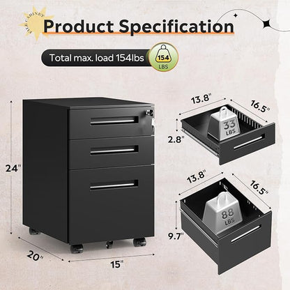 DEVAISE 3-Drawer Metal File Cabinet - Image 3