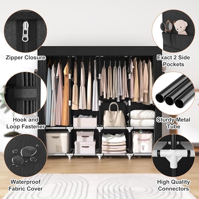 VTRIN Portable Closet for Hanging Clothes 67 Inch Wide Large Capacity Portable - Image 4
