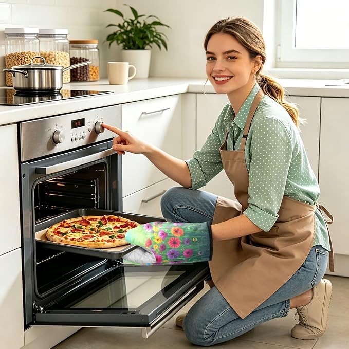 Heat Resistant Oven Mitts, Floral Flowers Spring Color Plants Kitchen Gloves - Image 2