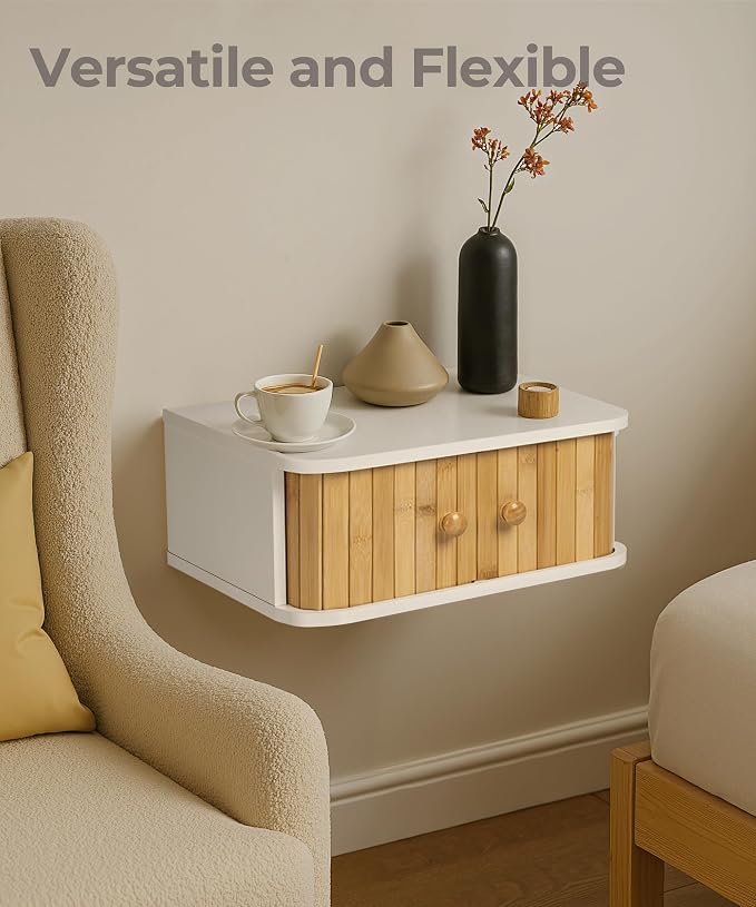 SUMGAR Floating Nightstand White Bedside Table Wall Mounted - Image 6