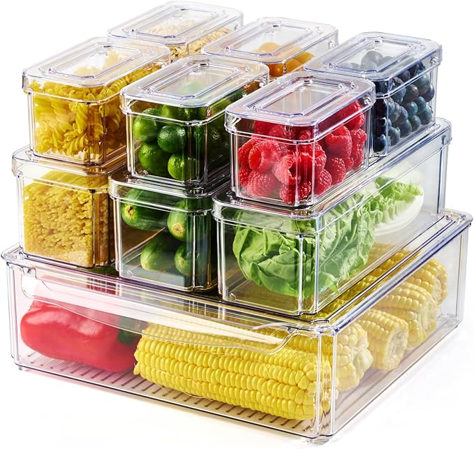10 Pack Clear Fridge Organizer, Stackable Refrigerator Organizer Bins by Luckore