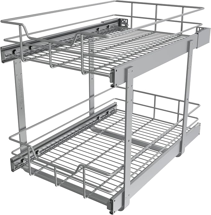 2 Tier Pull Out Cabinet Organizer 15" W X 22" D, Slide Out Drawers by STORKING