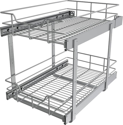 2 Tier Pull Out Cabinet Organizer 15" W X 22" D, Slide Out Drawers by STORKING