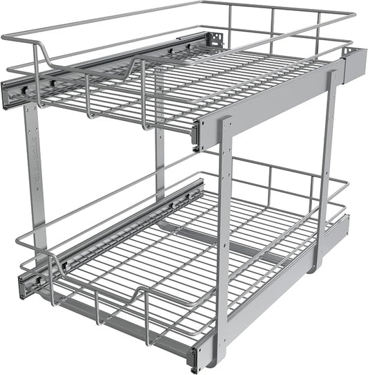 2 Tier Pull Out Cabinet Organizer 15" W X 22" D, Slide Out Drawers by STORKING