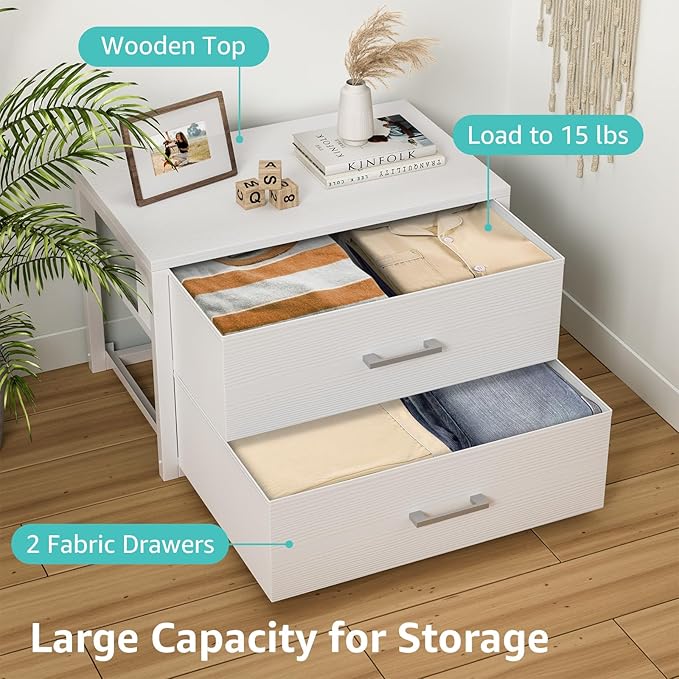 BOLUO Stackable Storage Drawers Closet Organizers and Storage Fabric White 2 - Image 6